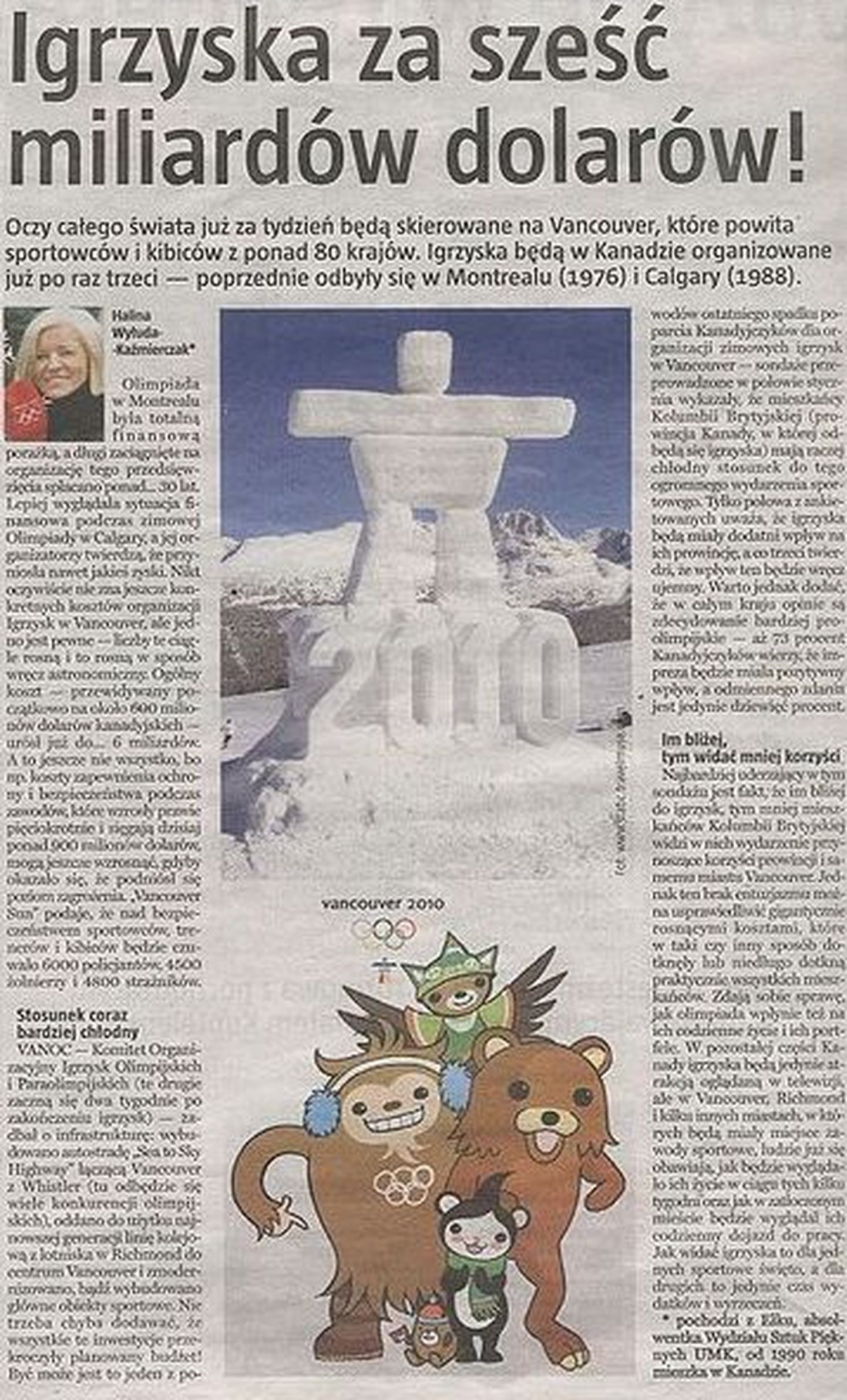 Poola ajaleht pidas Pedobeari Vancouveri olümpiamaskotiks