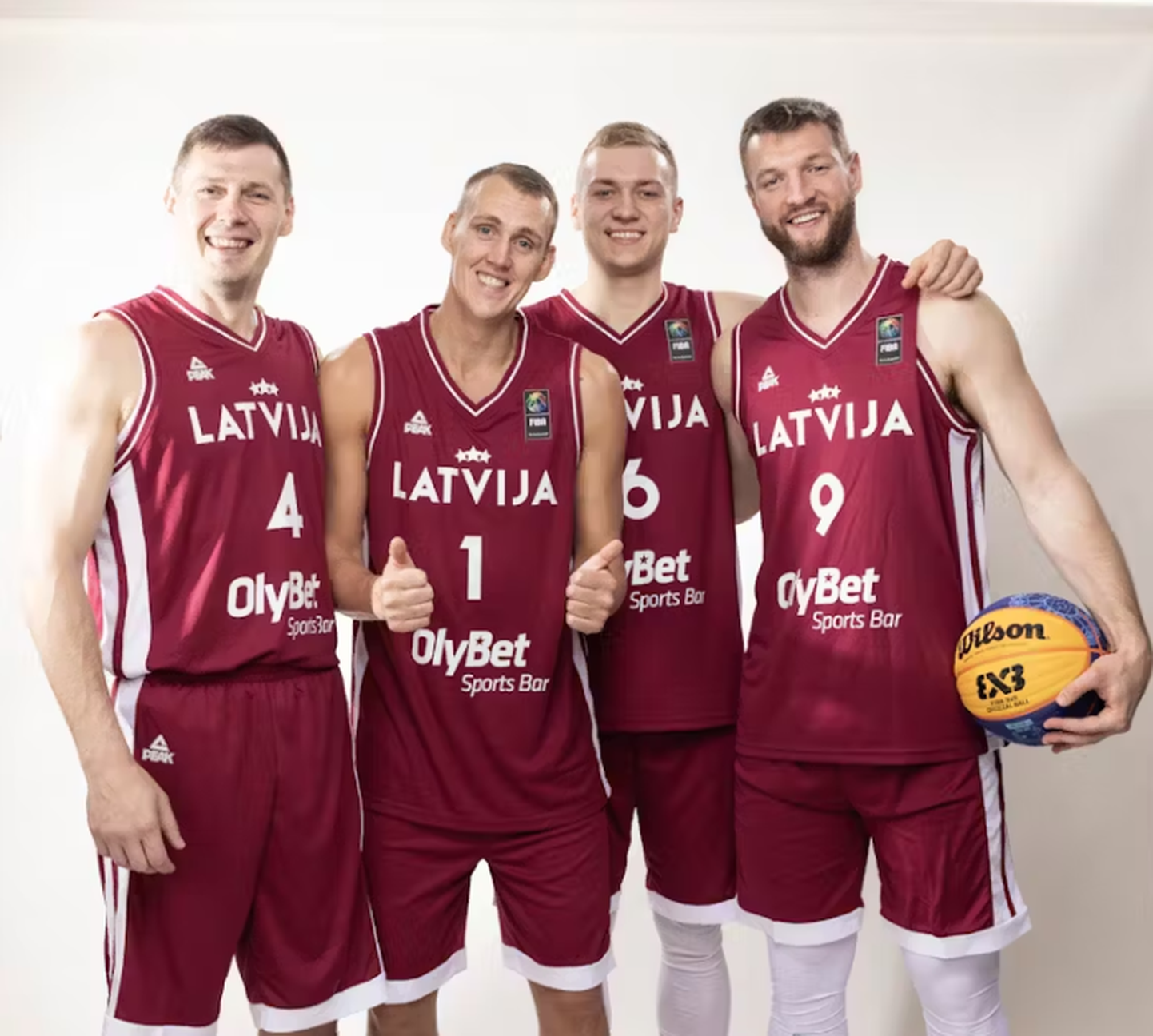 Latvijas 3x3 basketbola komanda. No kreisās – Klāvs Čavars, Nauris Miezis, Francis Lācis un Zigmārs Raimo