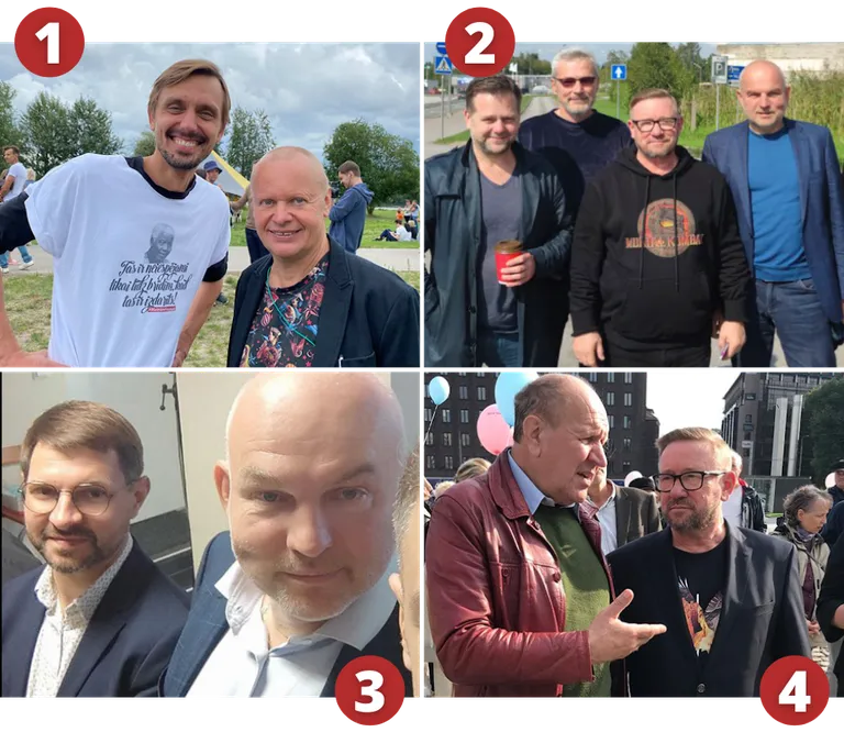 Rīgā uz ģimenes svētkiem bija ieradušies arī profesionālie protestētāji Jānis Pļaviņš un Arnolds Babris. (Attēls 1). Pāris nedēļu pēc ģimenes svētkiem Rīgā – lietuvietis Kadrotas, Smans un Ļedjajevs devās uz līdzīgu pasākumu Tallinā, ko rīkoja radikālu katoļu fonds. (Attēli 2 un 3). Tā līderis, kas agrāk bija zināms kā abortu un homoseksualitātes pretinieks, tagad iestājas pret Covid-19 ierobežojumiem. Pasākumā piedalījās arī igauņi galēji labējās partijas EKRE līderis Marts Helme. (Attēls 4).