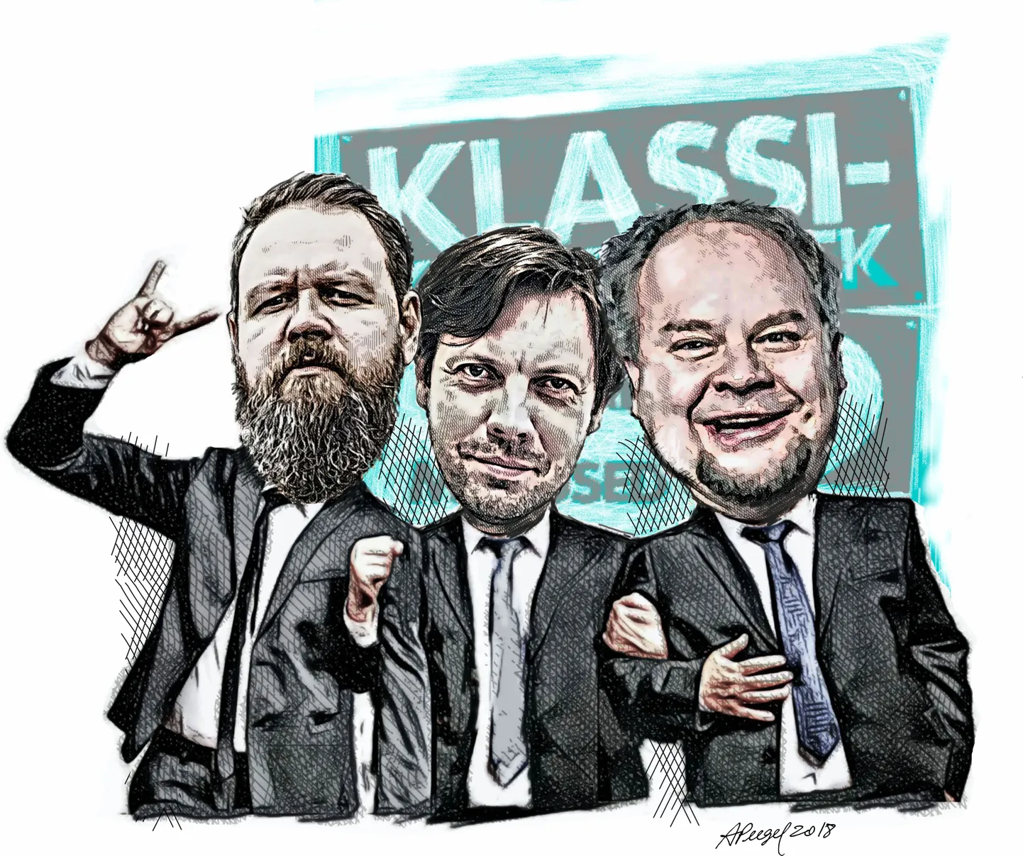 Filmi «Klassikokkutulek» kangelased: Henry Kõrvits, Mait Malmsten ja Ago Anderson.