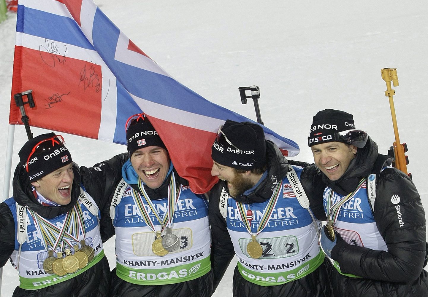 Norra võidukas teatenelik tänavusel MMil: (vasakult) Tarjei Bø, Emil Hegle Svendsen, Alexander Os ja Ole Einar Bjørndalen.