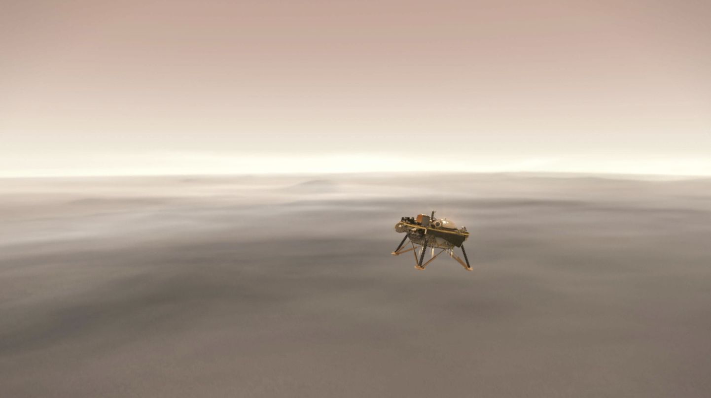 Simulācija, kā varētu izskatīties zondes InSight nosēšanās uz Marsa.