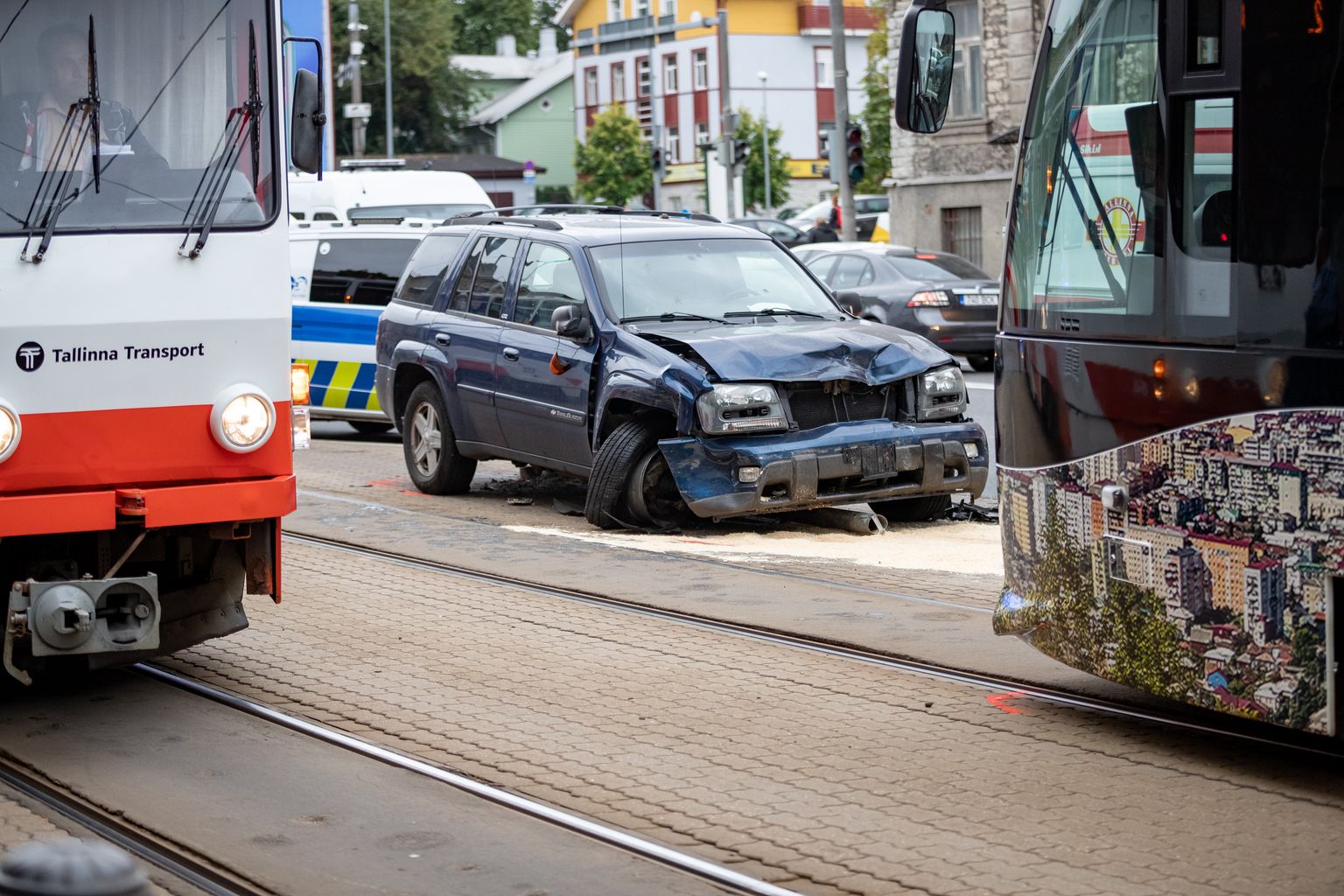 Liiklusõnnetus takistab trammiliiklust Tallinna kesklinnas. Arhiivipilt.