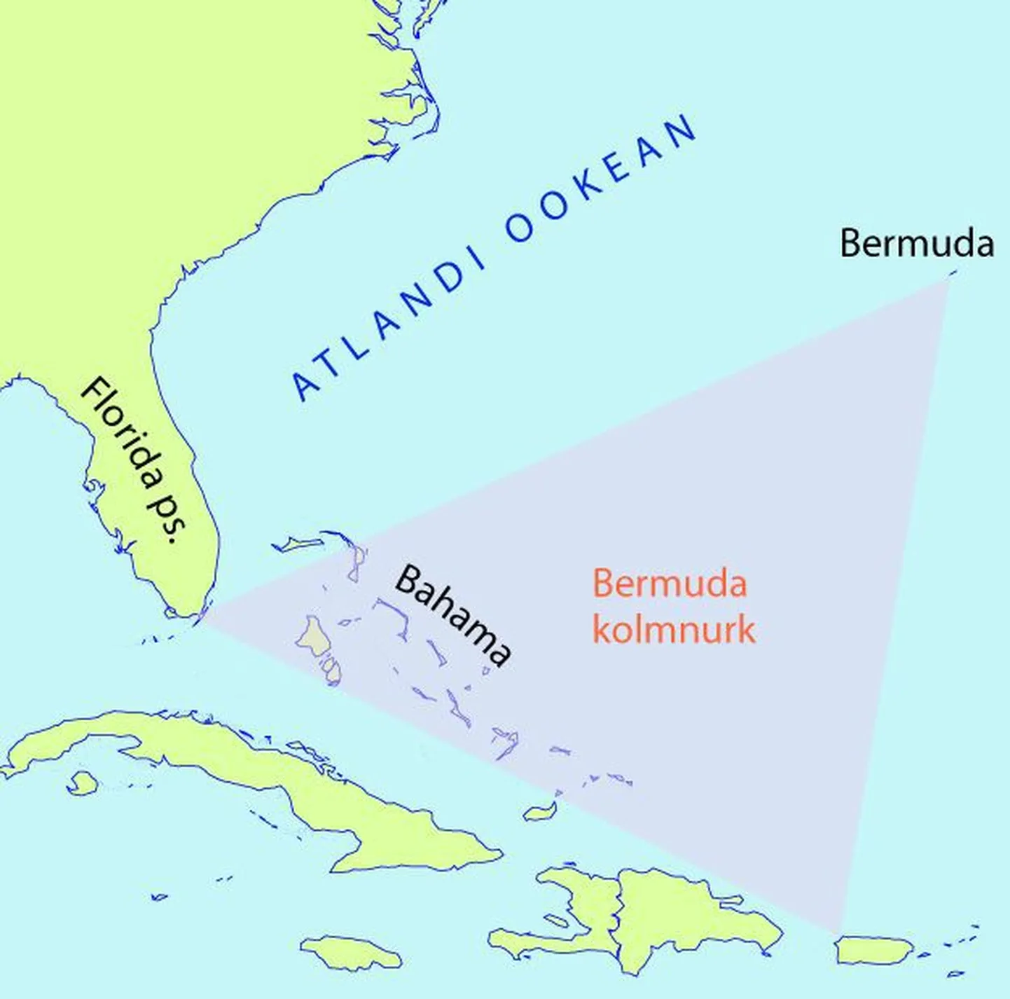 Kaart, mis kujutab Bermuda kolmnurka