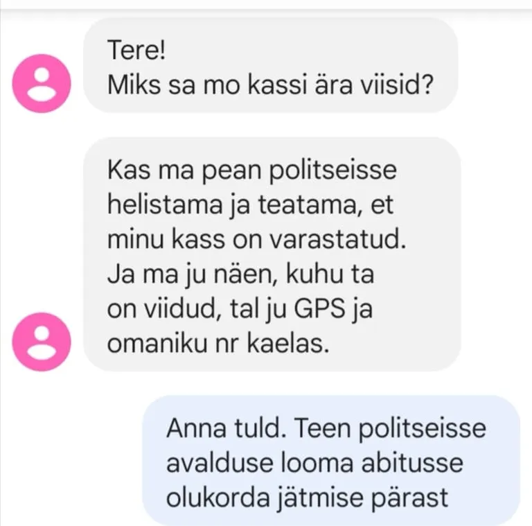 Kuvatõmmis MTÜ ja looma omaniku vahelisest vestlusest