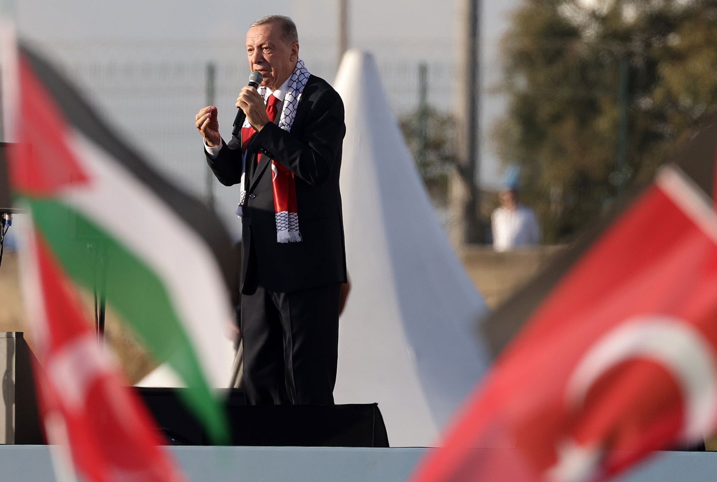 Президент Турции Реджеп Тайип Эрдоган на пропалестинском митинге.
