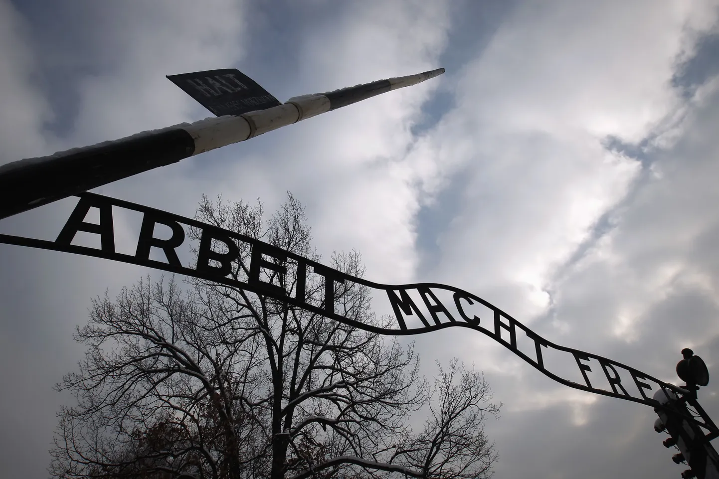 Kurikuulus loosung Auschwitz koonduslaagri peasissekäigu juures.