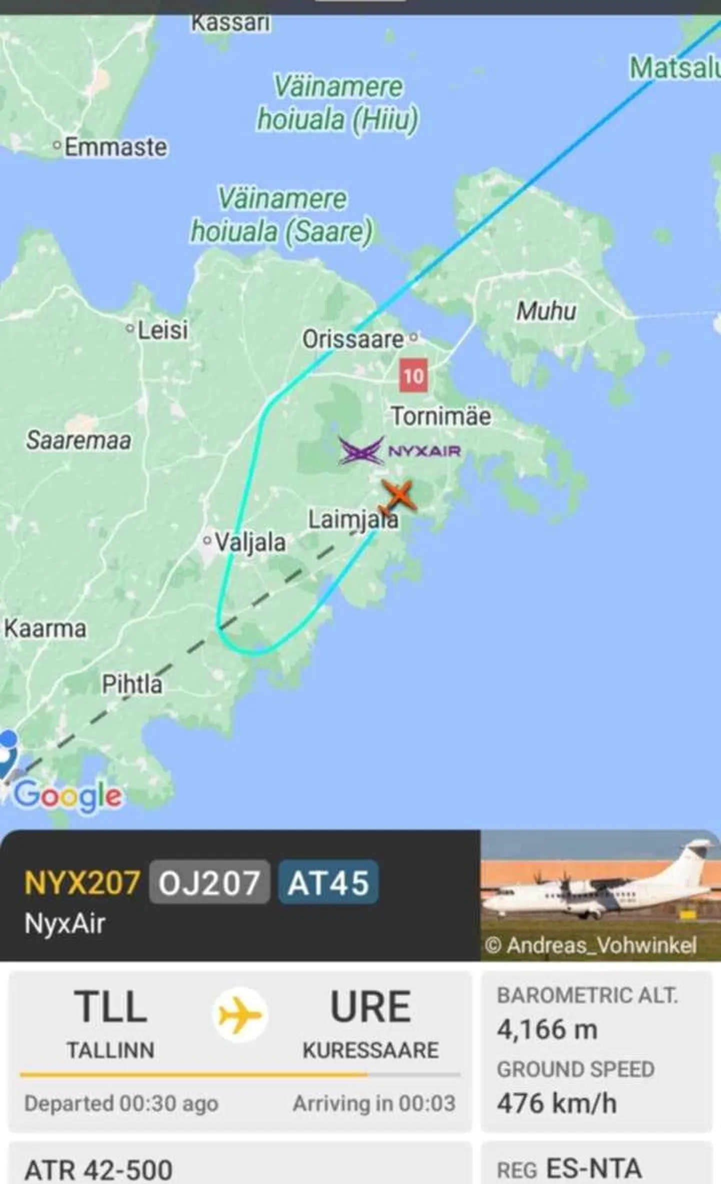 Kuvatõmmis flightradari kaardilt