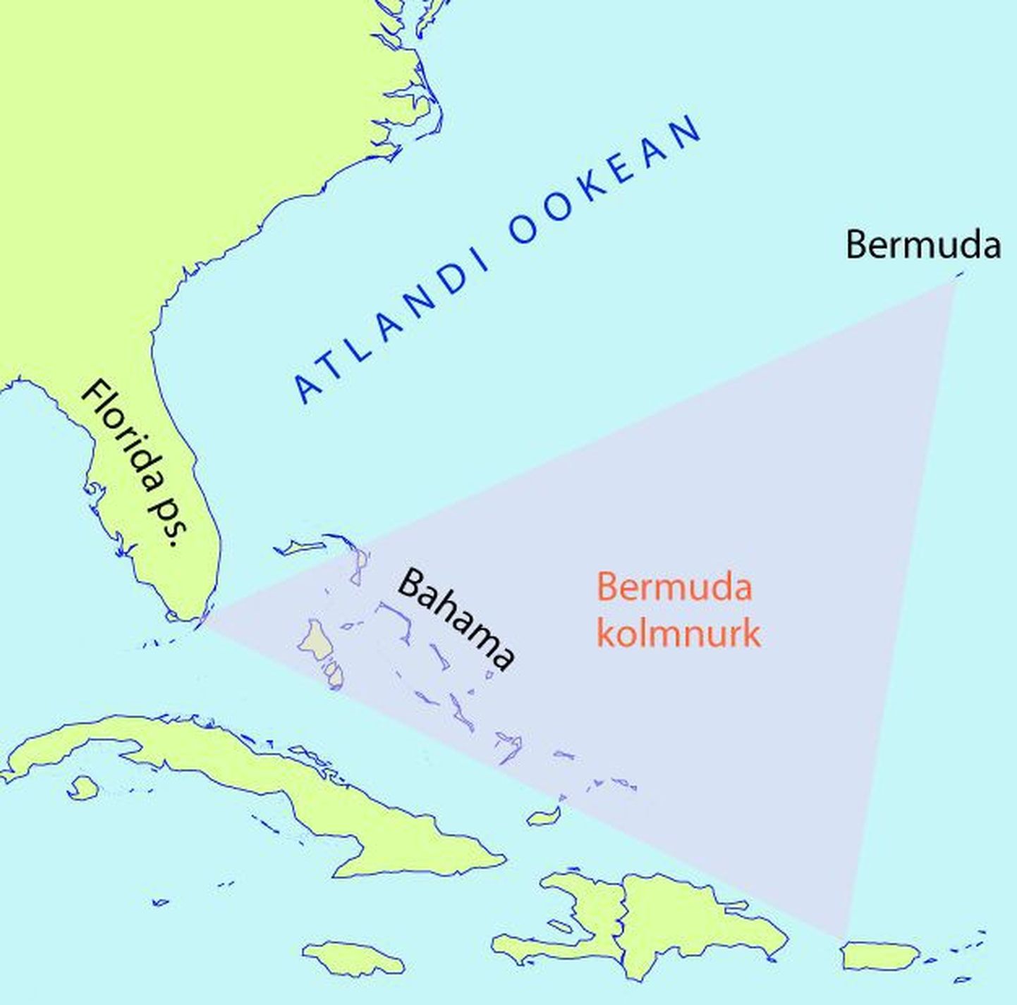 Kaart, mis kujutab Bermuda kolmnurka