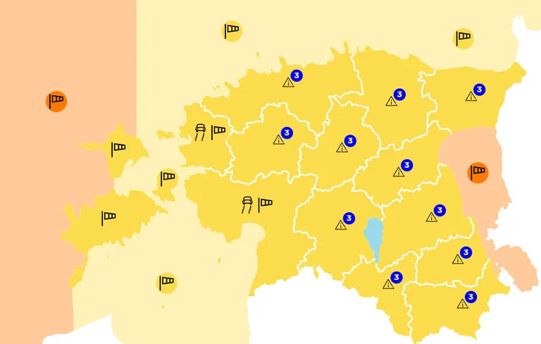 Kogu Eestis kehtib esimese taseme ilmahoiatus.