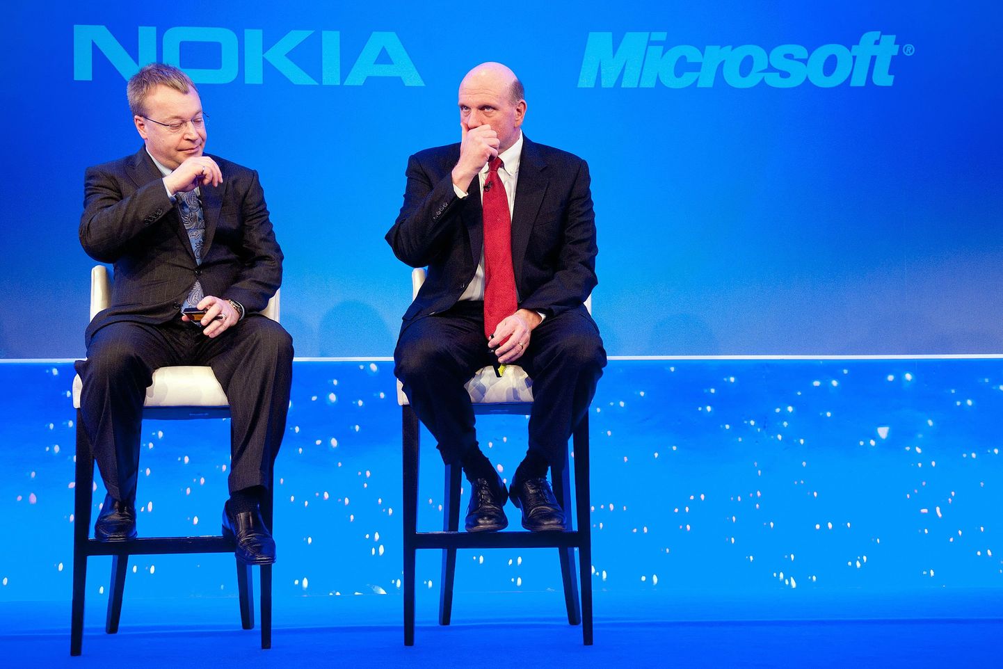 Nokia juht Stephen Elop (vasakul) ja Microsofti juht Steve Ballmer.