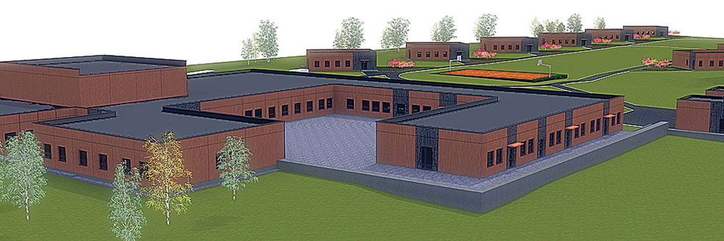 Kaagvere kooli kompleksi kuulub kõigi vajalike ruumidega koolimaja (esiplaanil), peremaja ja kuus rühmakodu.