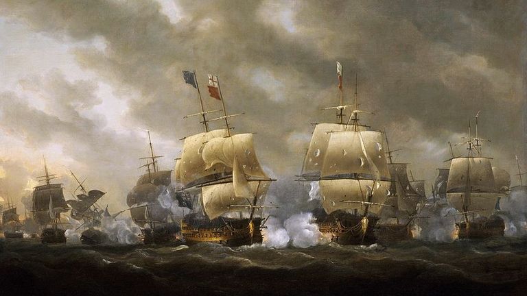 Битва в заливе Киберон в 1759 году. Английский флот основательно разбил французов и обеспечил себе фактическое господство в Атлантике. Справедливости ради можно заметить, что французы в это время планировали массовую высадку в Шотландии, то есть со стороны англичан это было превентивной мерой. Потери французов превысили 2500 человек. Англичан погибло около 400, то есть гораздо меньше, но и их надо было восполнять