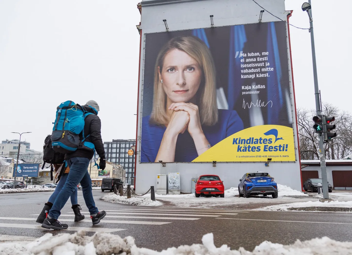 23.01.2023, Tallinn Riigikogu valimised. Esimesed Vaimisreklaamid Tallinnas. Kaja Kallase reklaam Tartu maanteel.