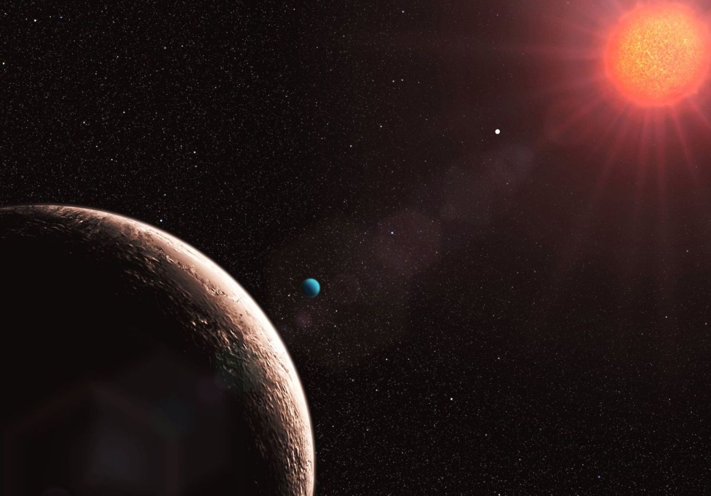 Kunstniku nägemus uuest leitud ekspolaneedist Gliese 581e. Teadlased loodavad Maa-sarnase planeedi leida juba järgmise kahe aasta jooksul