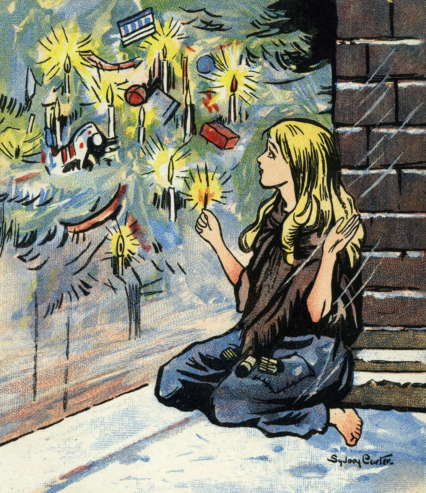 Illustratsioon Hans Christian Anderseni muinasjutule «Väike tikumüüja».