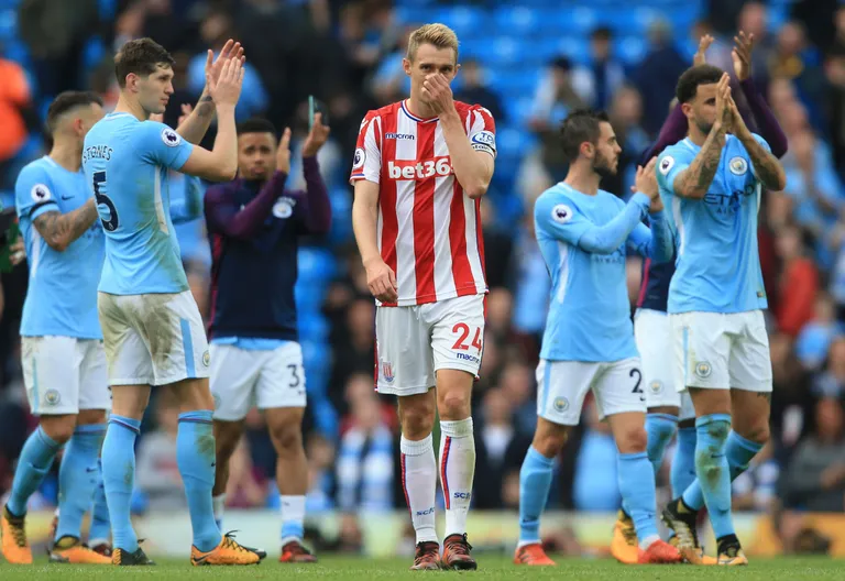Stoke City poolkaitsja Darren Fletcher pärast Manchester City käest saadud 2:7 kaotust. Foto: AFP/Lindsey PARNABY.