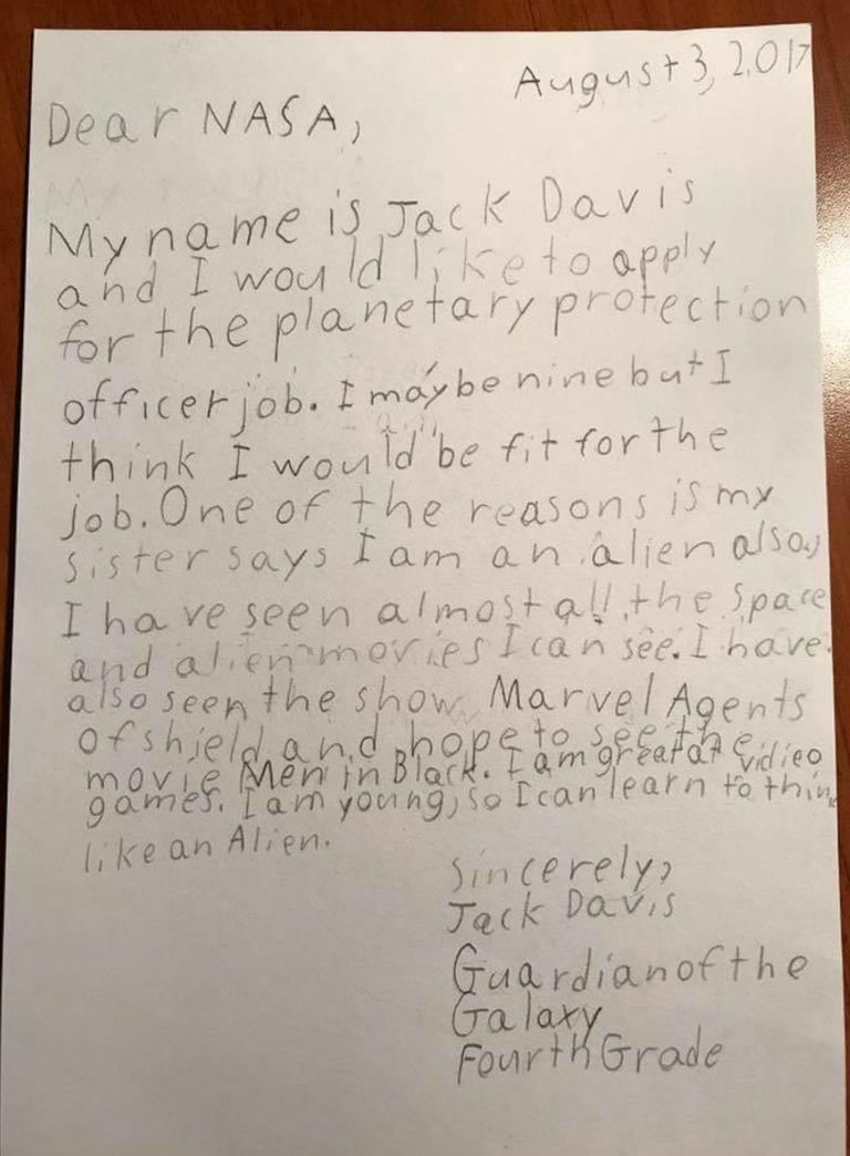 Üheksa-aastase Jack Davise kiri NASAle