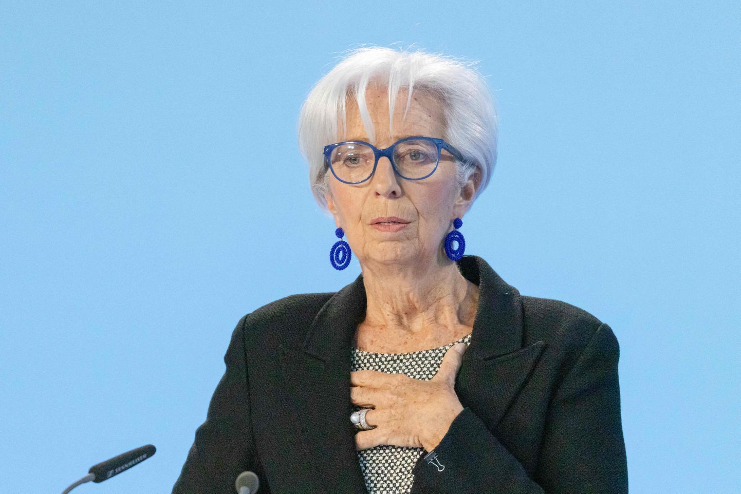EKP president Christine Lagarde pressikonverentsil 4. mail Frankfurdis.