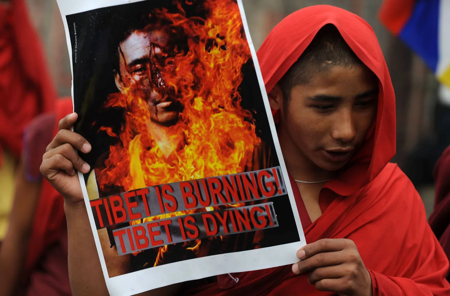 Tiibeti munk avaldamas meelt Hiina võimude poliitika vastu.