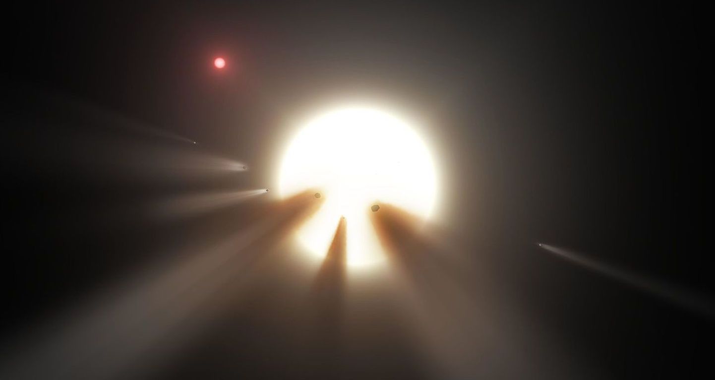 Kunstniku joonistust täht KIC 8462852-st ja tema ümber liikuvatest komeetidest