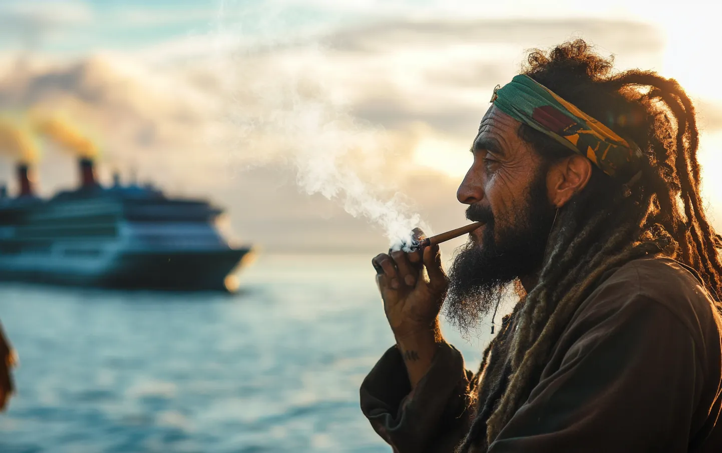 Rastamāns un kuģis. Ģenerēts ilustratīvs attēls.
