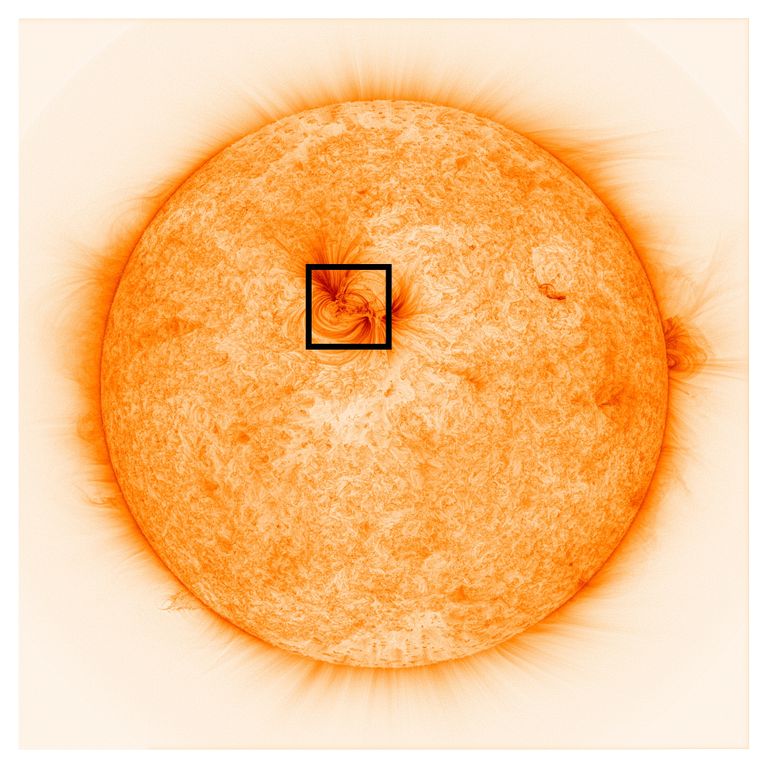 Kõrgresolutsiooniline foto Päikesest. Välja on toodud Päikese ala, millest fotod tehti