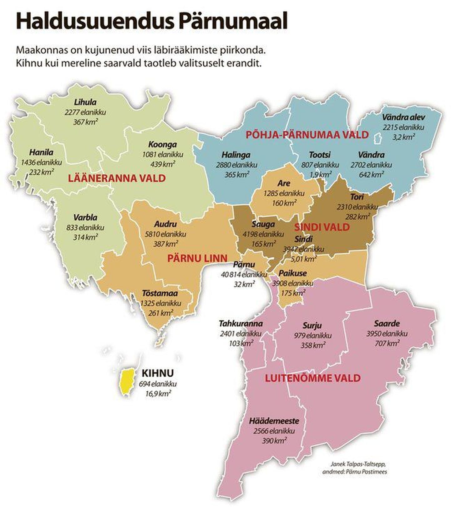 Liituvad omavalitsused, millest praeguste plaanide järgi tuleks Pärnumaale üle Lihula ja Hanila vallad.