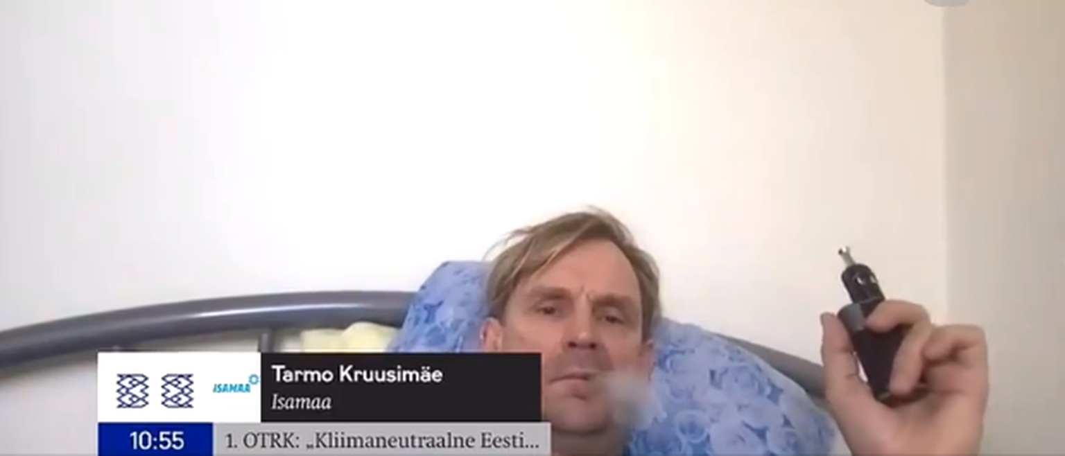 Тармо Круузимяэ на удаленном заседании парламента.