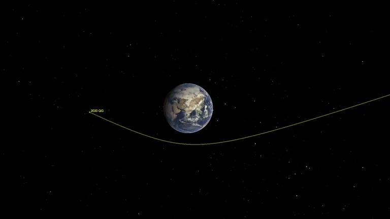 NASA arvutijoonistus asteroidist 2020 QG, mis liikus Maast mööda 2950 kilomeetri kauguselt