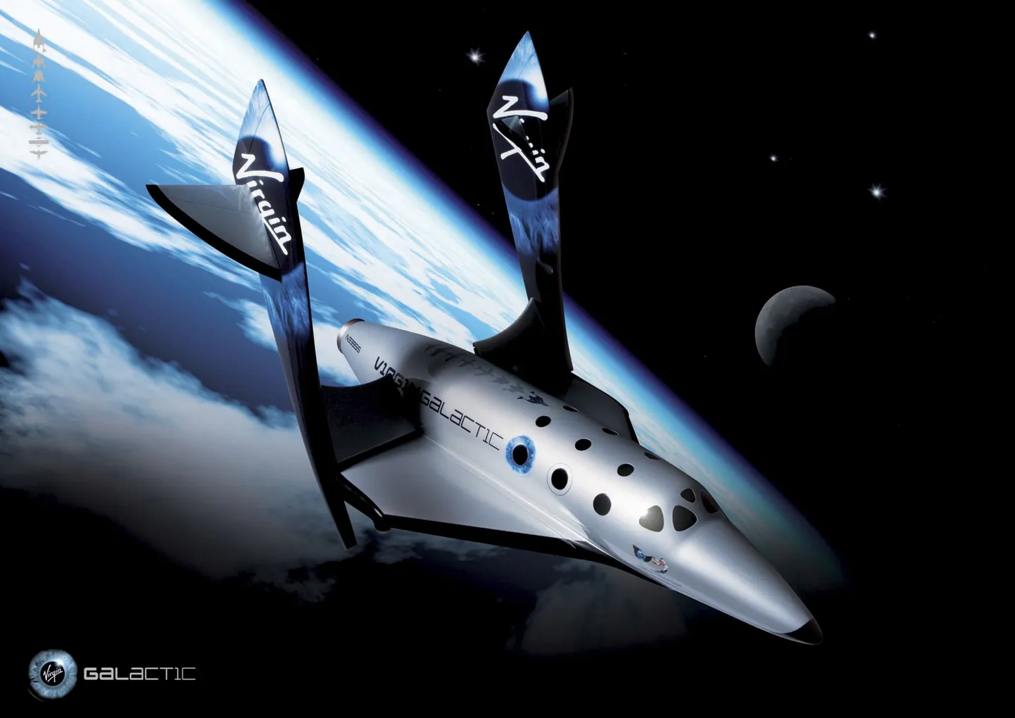 Arvutijoonis firma Virgin Galactic kosmoselennukist SpaceShipTwo.