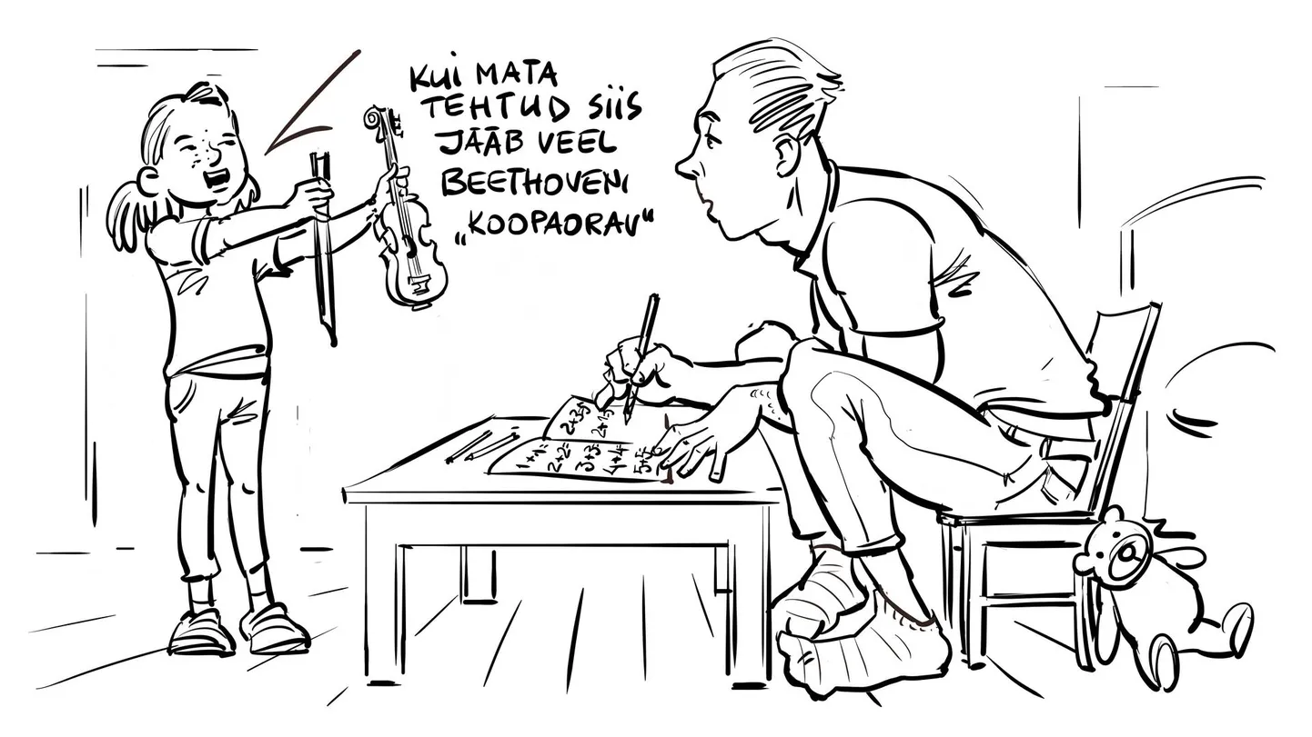 Lapsevanem teeb lapse kodutöid.