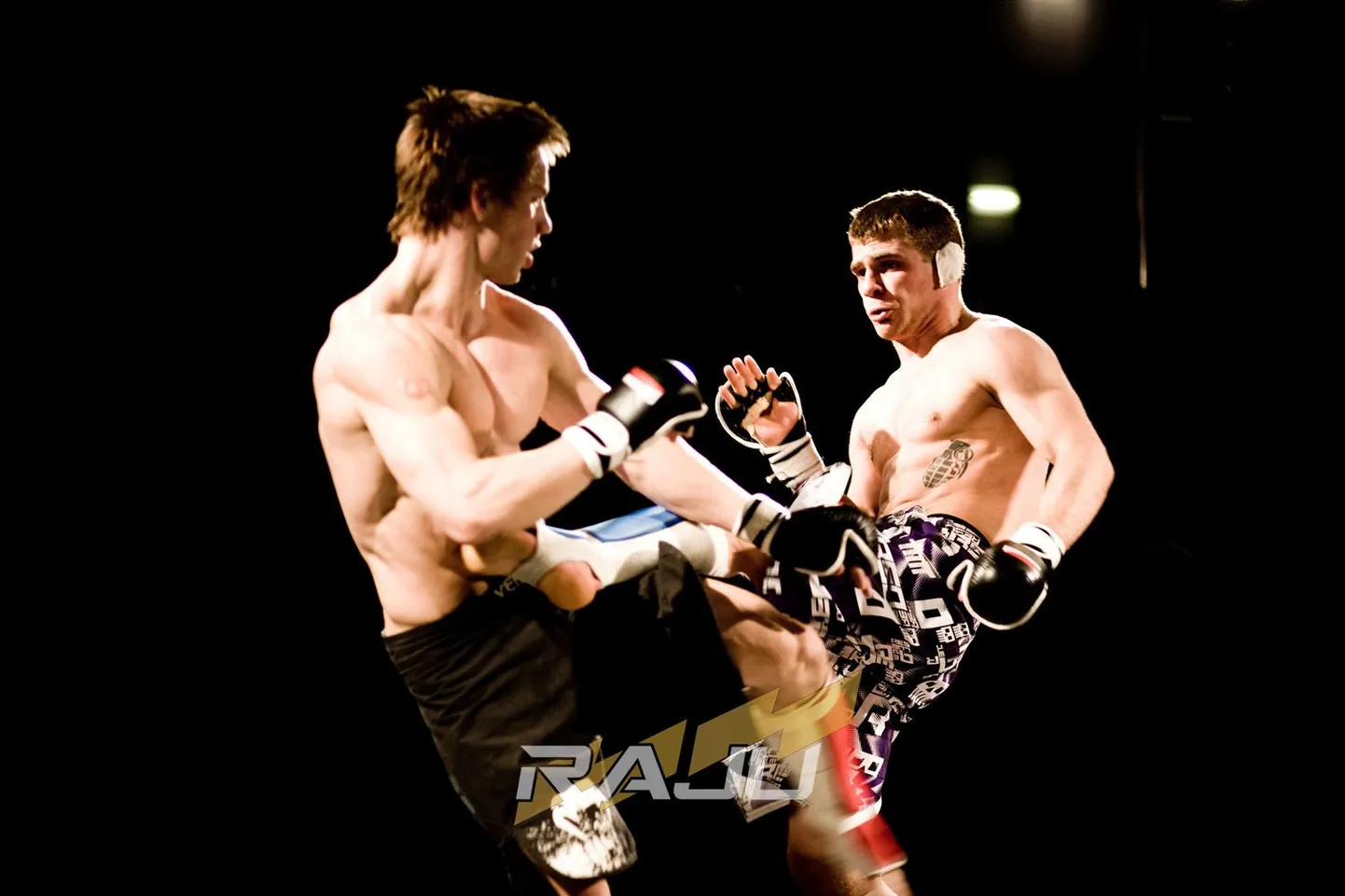 Joonas Niemelä (vasakul) ja Henri Hiiemäe (paremal) 13. veebruaril 2010 üritusel MMA Raju 4. Henri Hiiemäe vastaseks seekordseks Rajul on Balti taipoksi meister Mirkko Moisar.