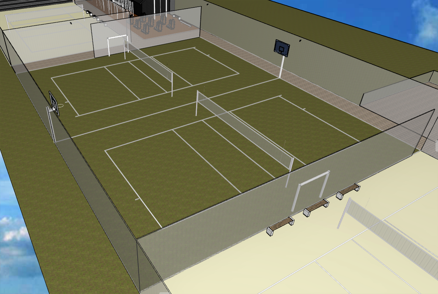 Tööde käigus ehitatakse Võru võrkpalliväljakute vahele ka uued piirdeaiad ja jalgteed.