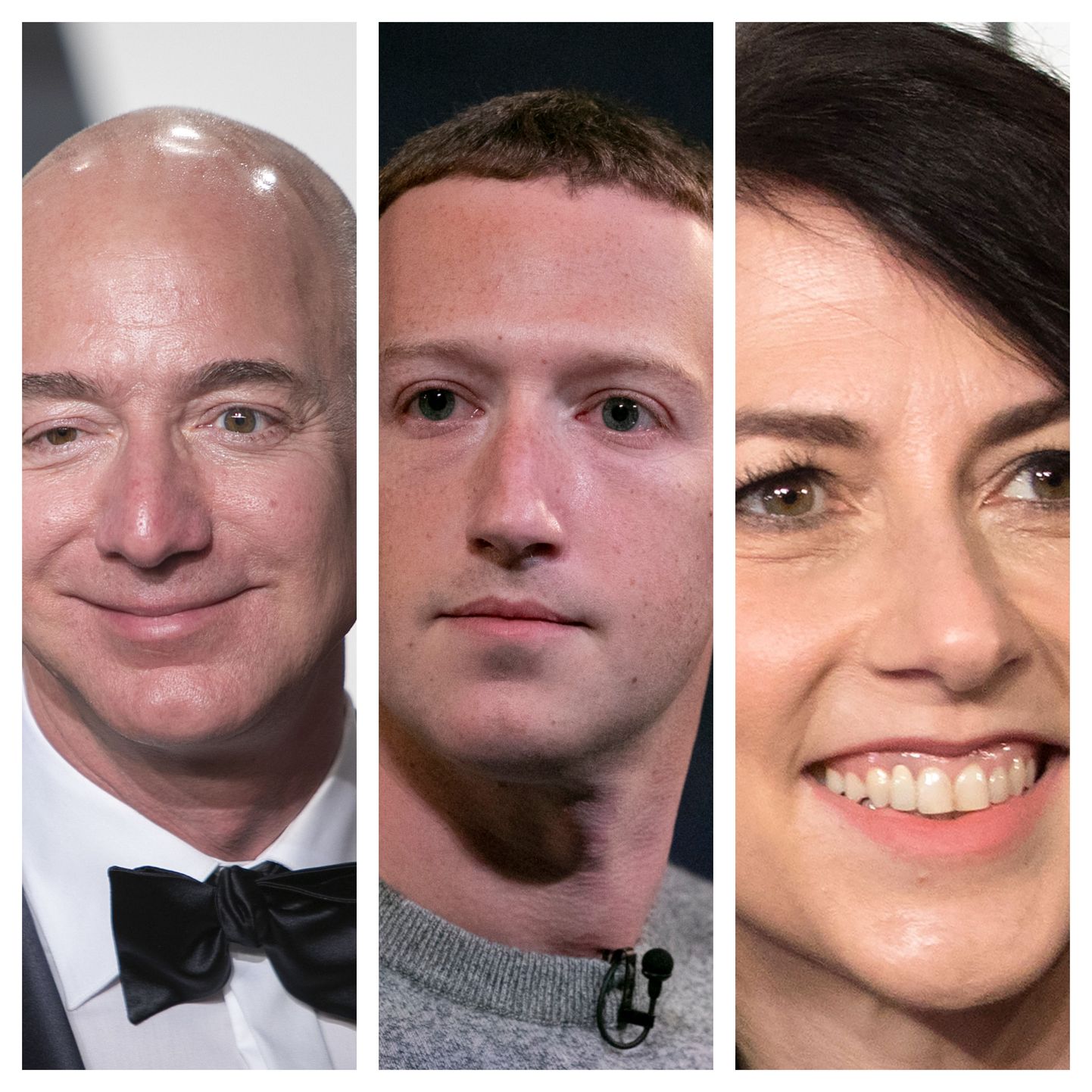Jeff Bezos, Mark Zuckerberg, MacKenzie Scott.