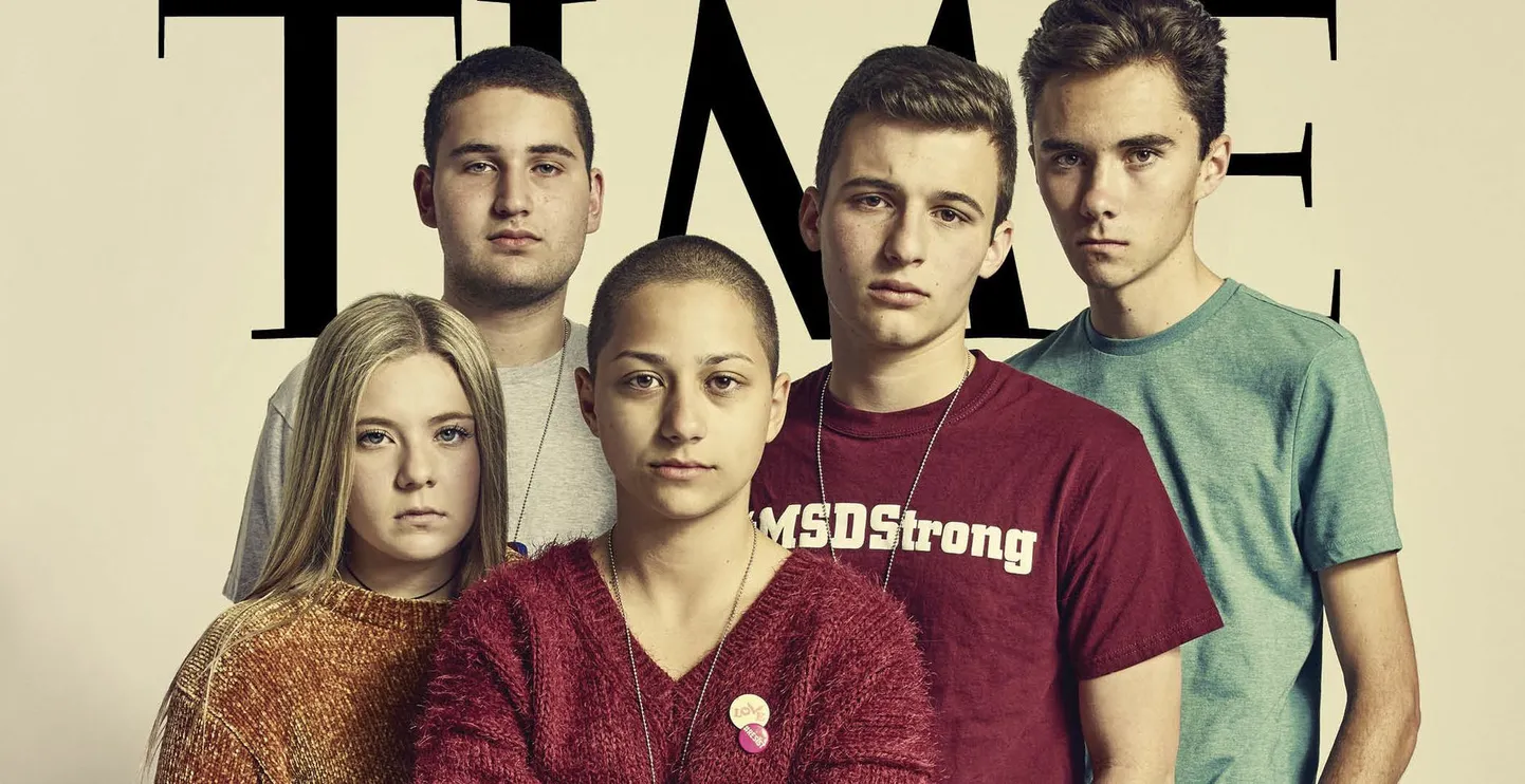 Time'i esikaanel on Florida Parklandi kooli õpilased Emma González, Jaclyn Corin, Alex Wind, Cameron Kasky ja David Hogg