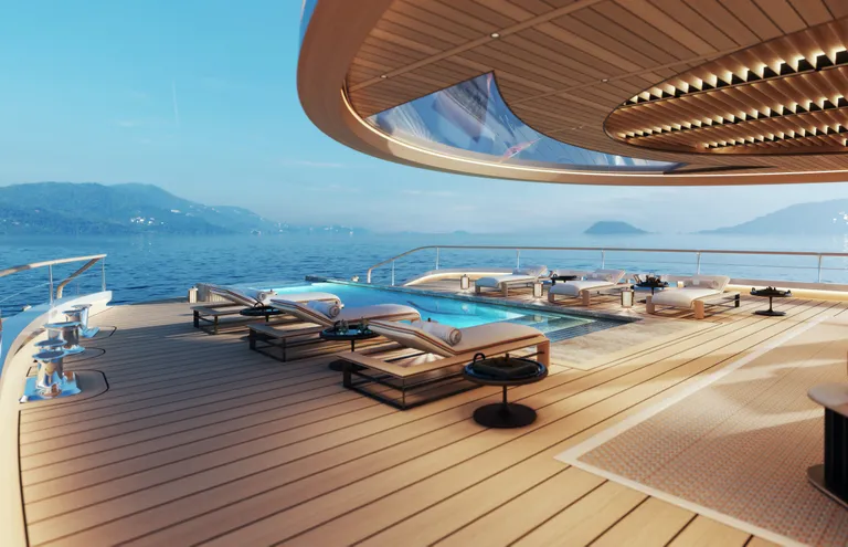 Jahte disainiva Hollandi firma Sinot Yacht&Architecture Design arvutijoonistus uuest luksusjahist Aqua.