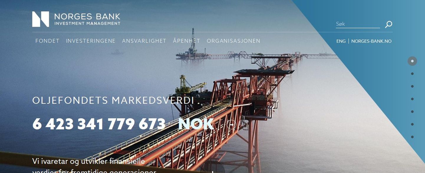 Norra naftafondi majandava NBIM kodulehelt saab jälgida, kui palju raha fondis juba on.