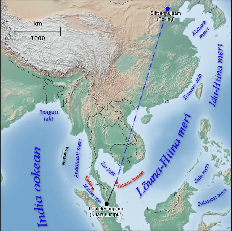 Malaysia Airlinesi lend MH370 pidi kulgema Kuala Lumpurist Pekingisse
