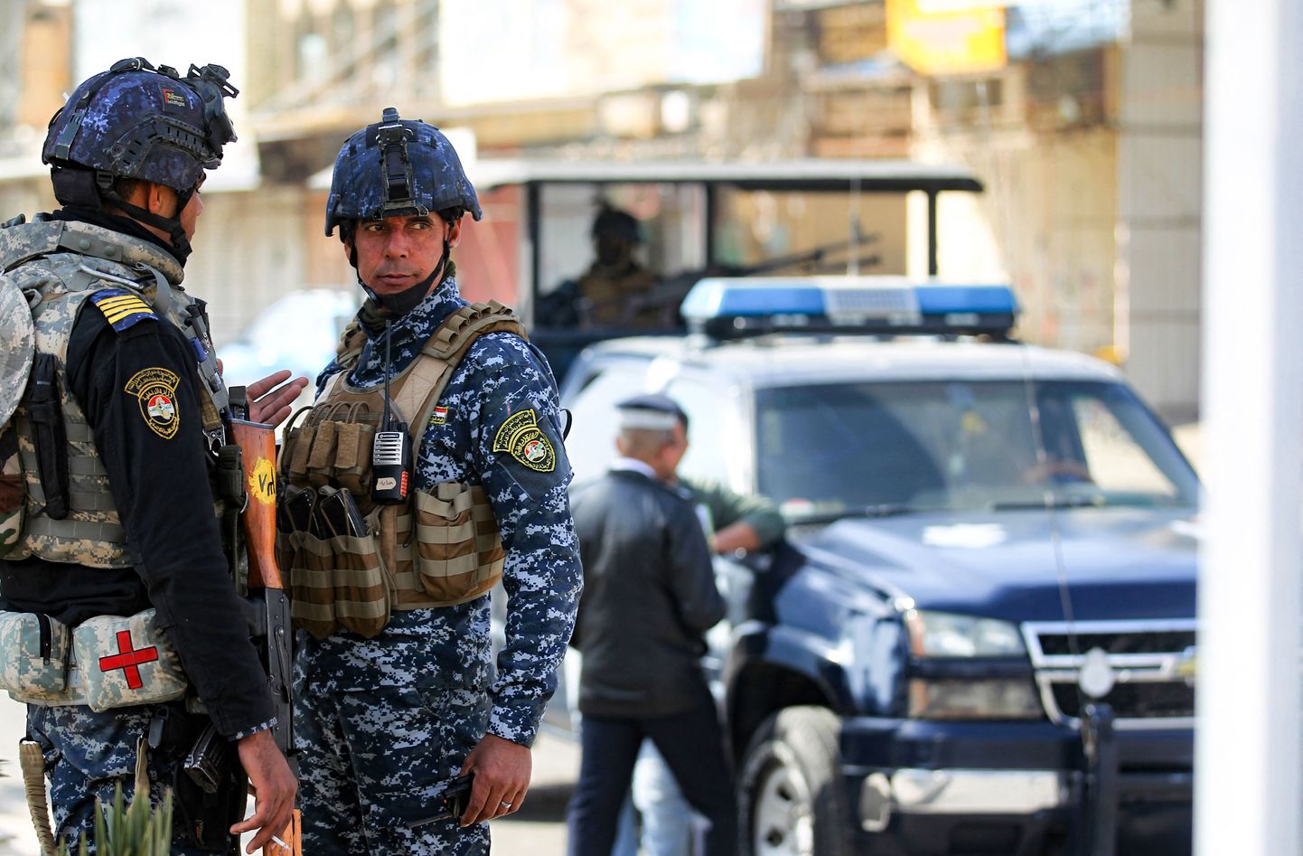 Iraagi föderaalpolitseinikud patrullimas. Foto on illustratiivne.