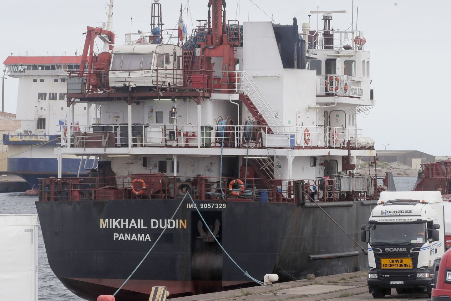 The Russian ship Mikhail Dudin in North-France. This ship visits also Russian ports of Baltic Sea.