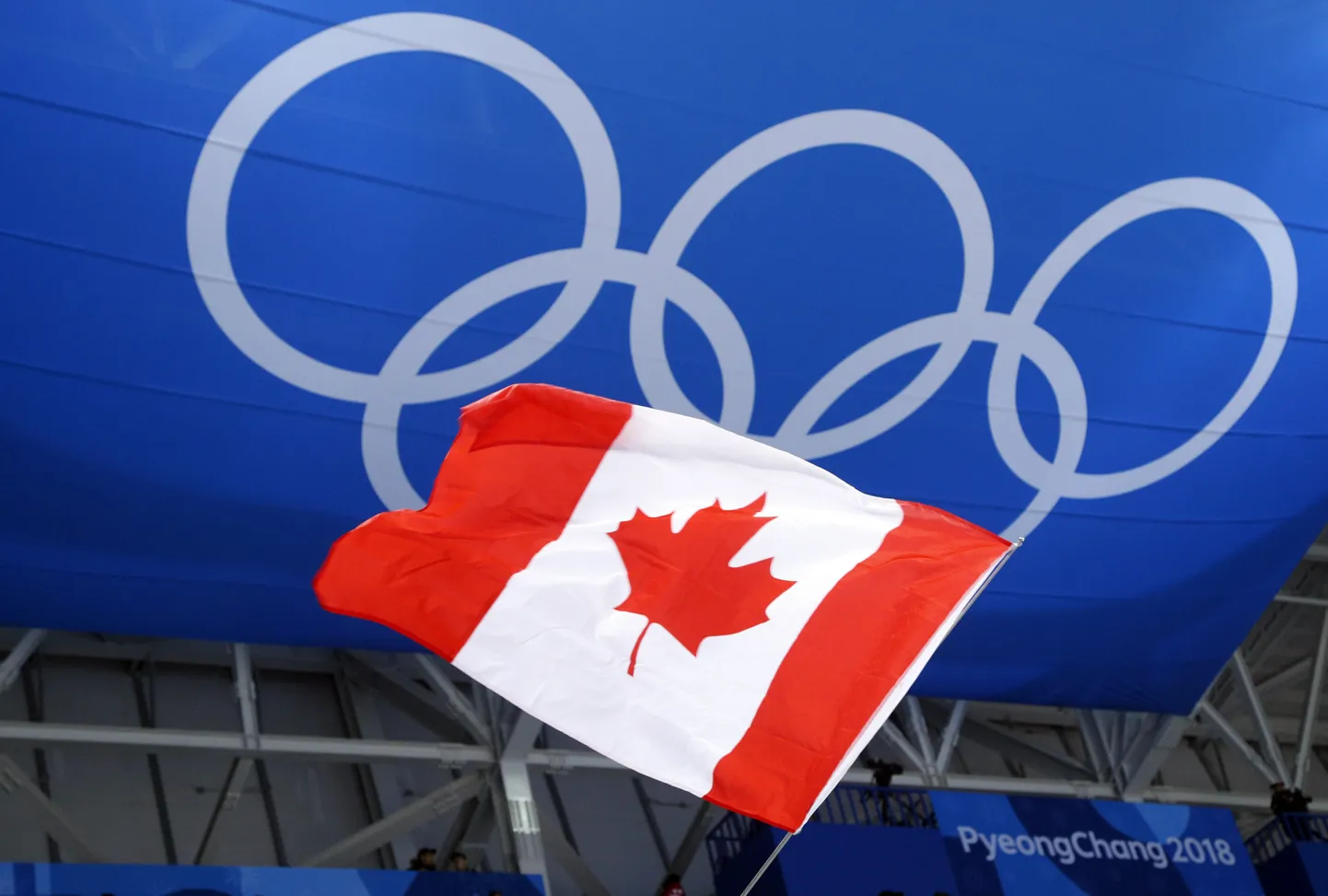 Kanādas karogs un olimpiskie apļi
