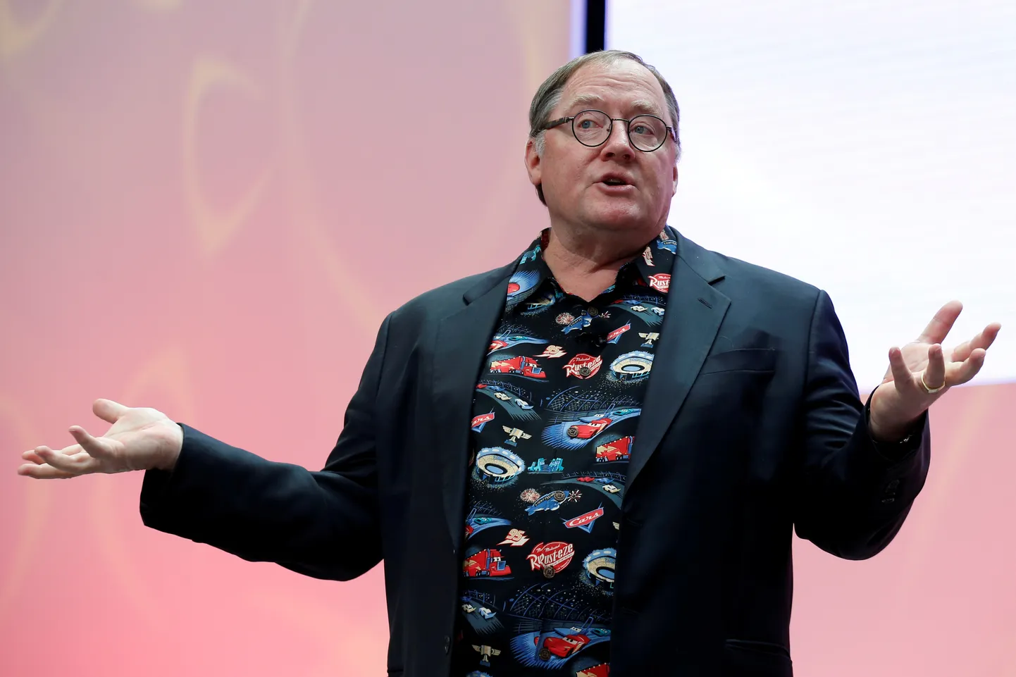 FILE PHOTO: John Lasseter, Chief Creative Officer of Walt Disney and Pixar Animation Studios, speaks during the North American International Auto Show in Detroit, Michigan, U.S. on January 8, 2017.  REUTERS/Brendan McDermid/File Photo