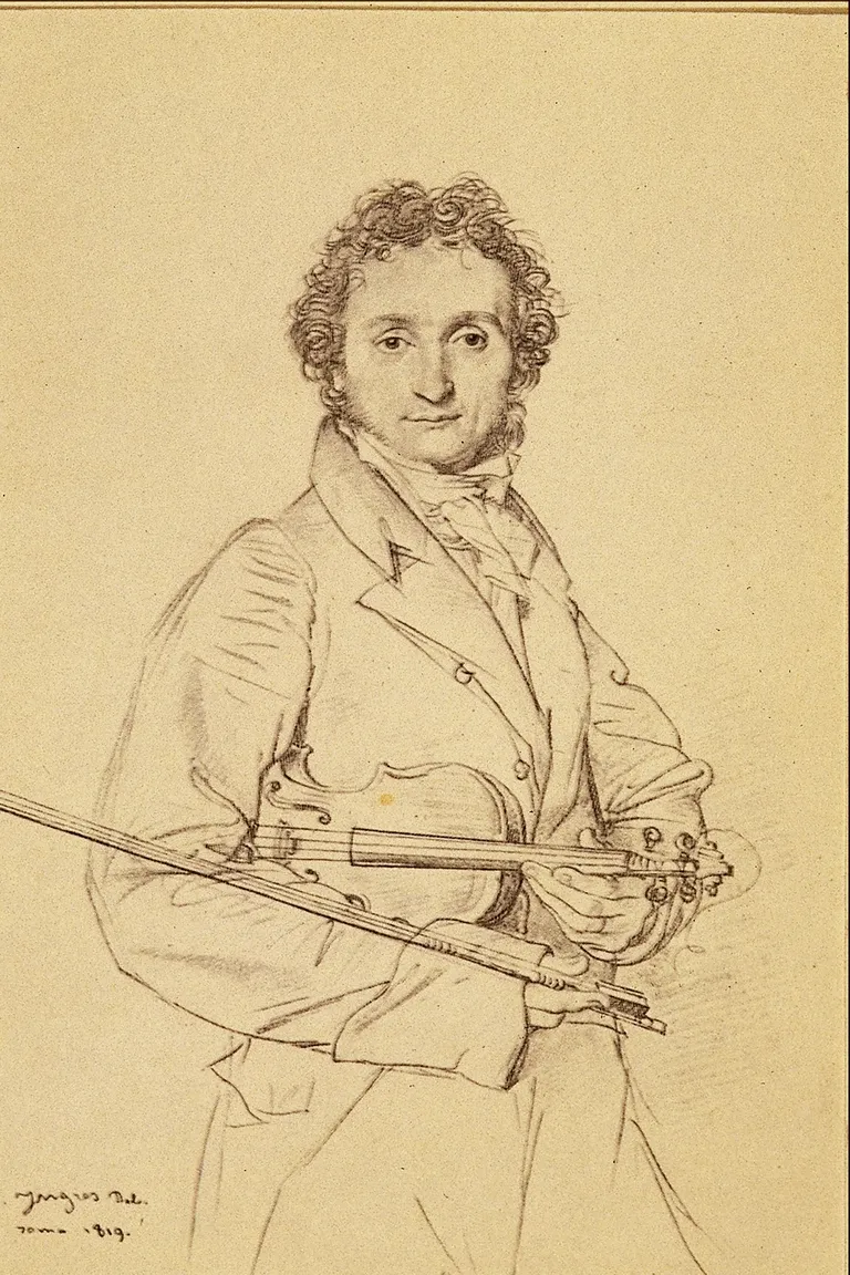 Žana Ogista Dominika Engra zīmētais izcilā vijolnieka Nikolo Paganīnī portrets. 1819. gads.