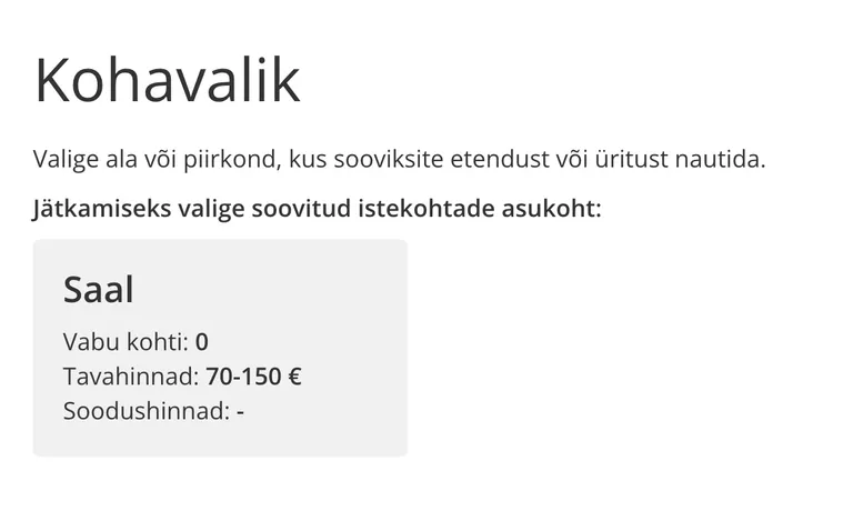 Pärast tund aega järjekorras ootamist võib hea õnne korral jõuda istekoha valimise juurde, kuid paraku on valitud etendus juba täielikult välja müüdud.