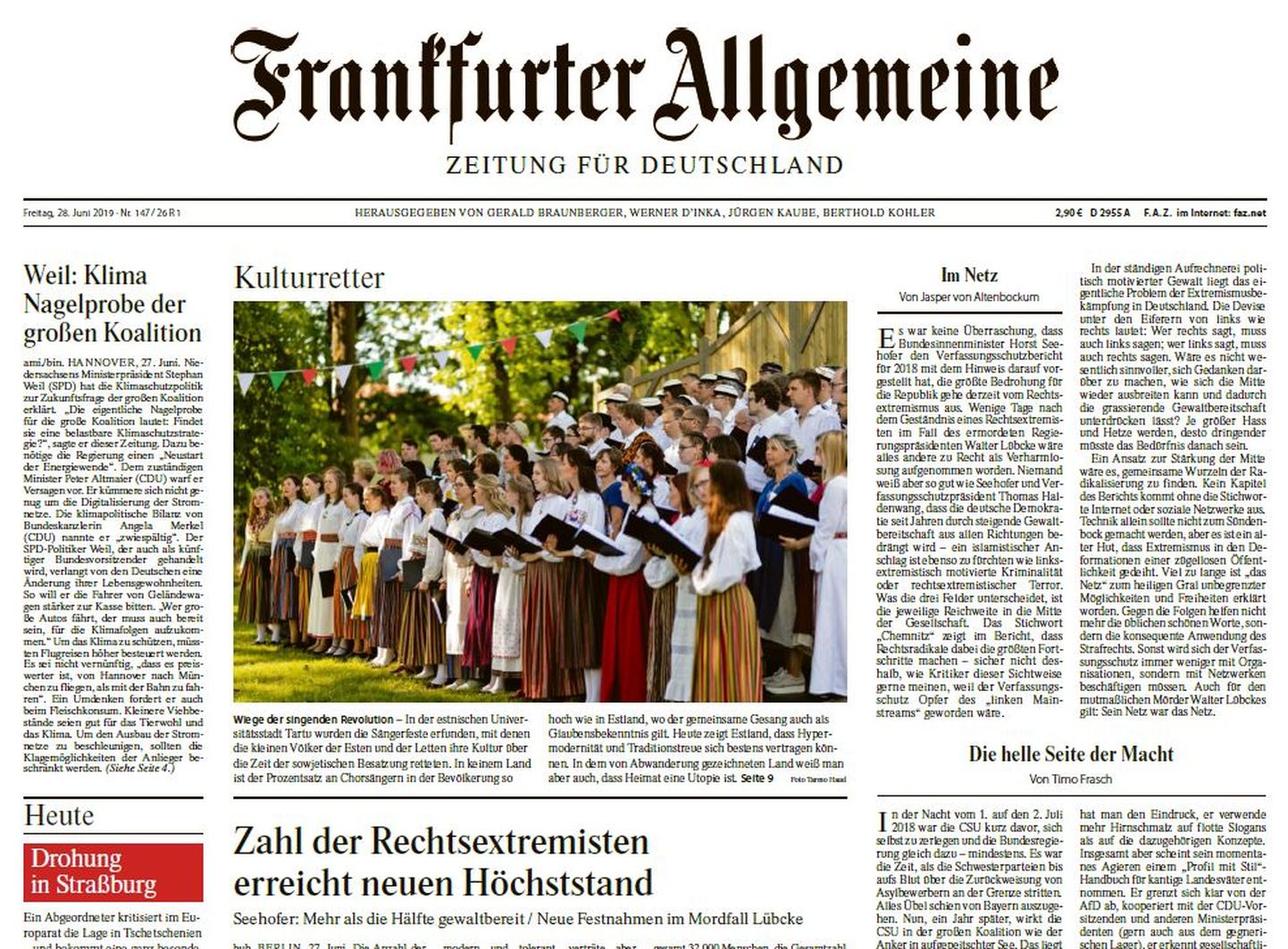 28. juunil ilmunud Frankfurter Allgemeine esilehekülje ülemine osa.