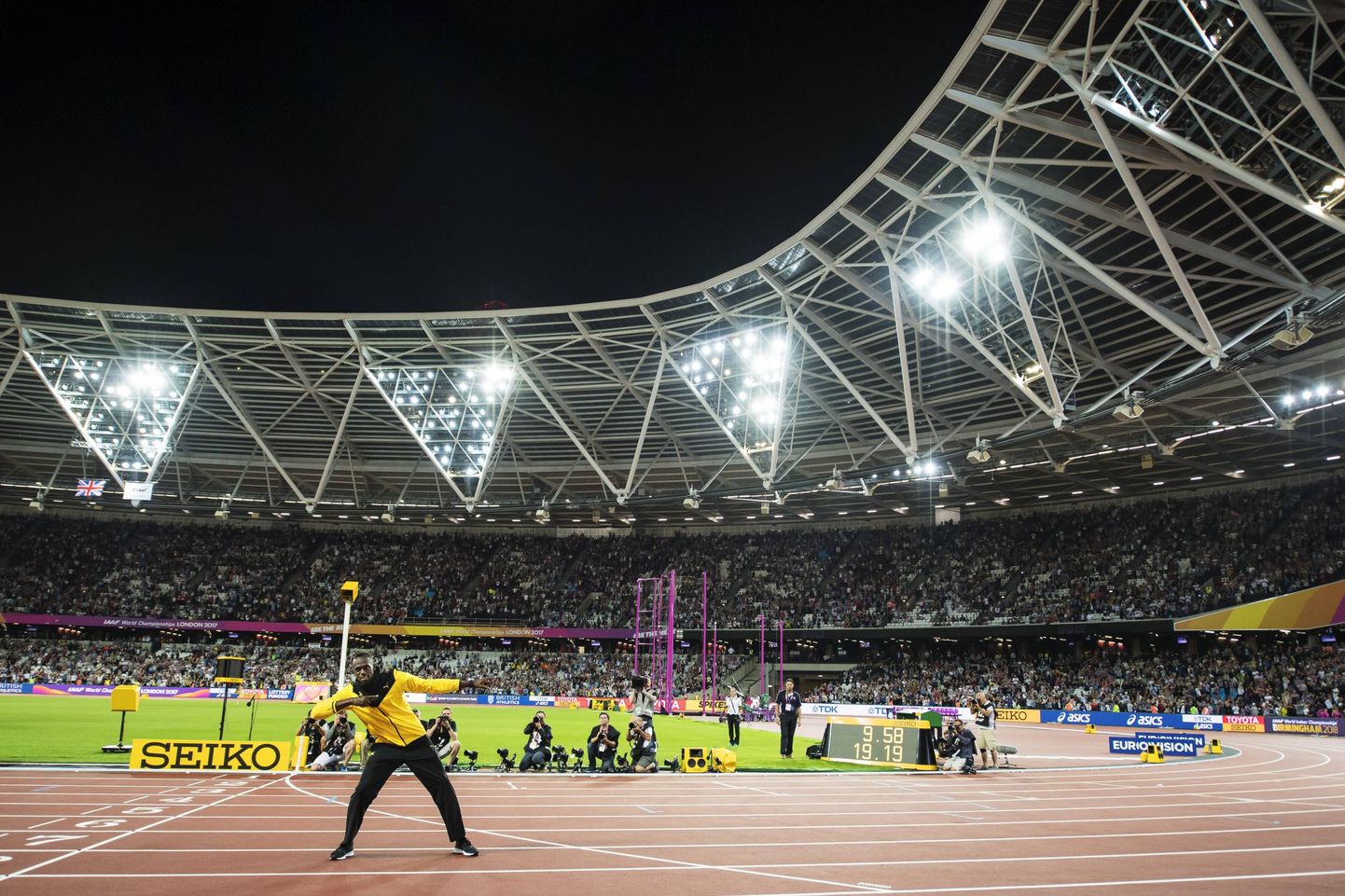Meeste 100 ja 200 meetri jooksu maailmarekordi omanik Usain Bolt 2017. aasta kergejõustiku MMil Londonis.