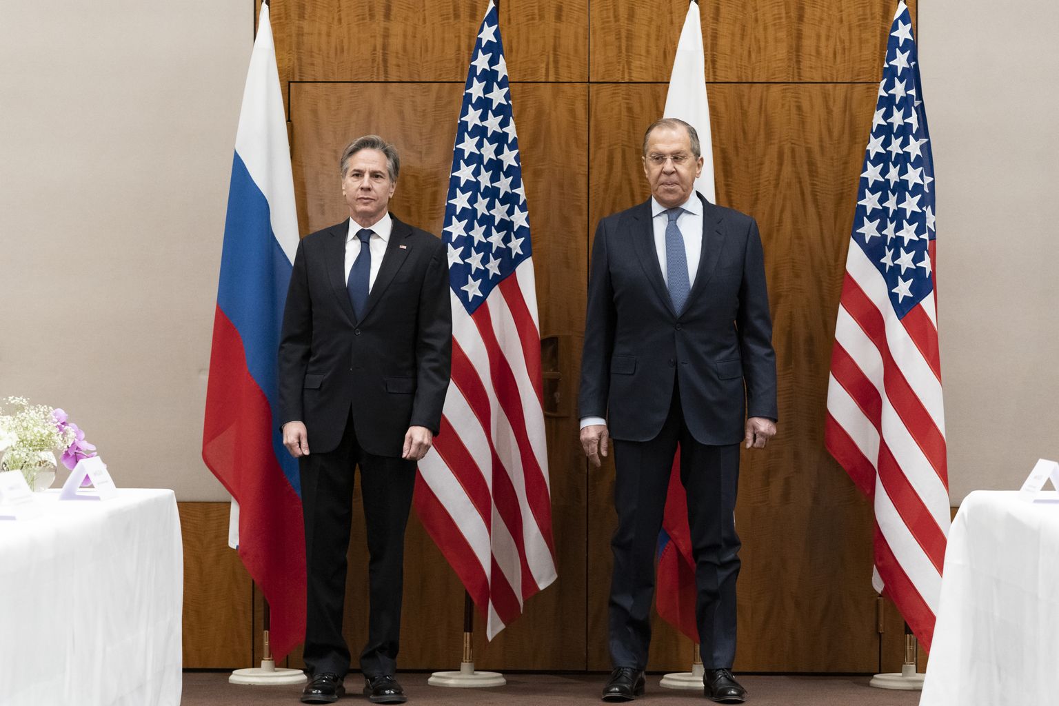 Krievijas ārlietu ministrs Sergejs Lavrovs un ASV valsts sekretārs Entonijs Blinkens