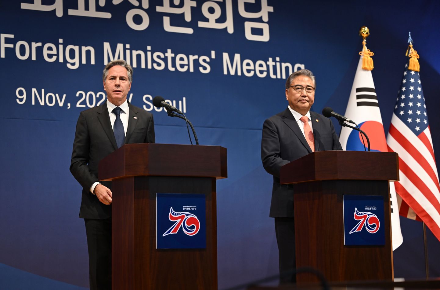 USA välisminister Antony Blinken ja tema Lõuna-Korea kolleeg Park Jin.