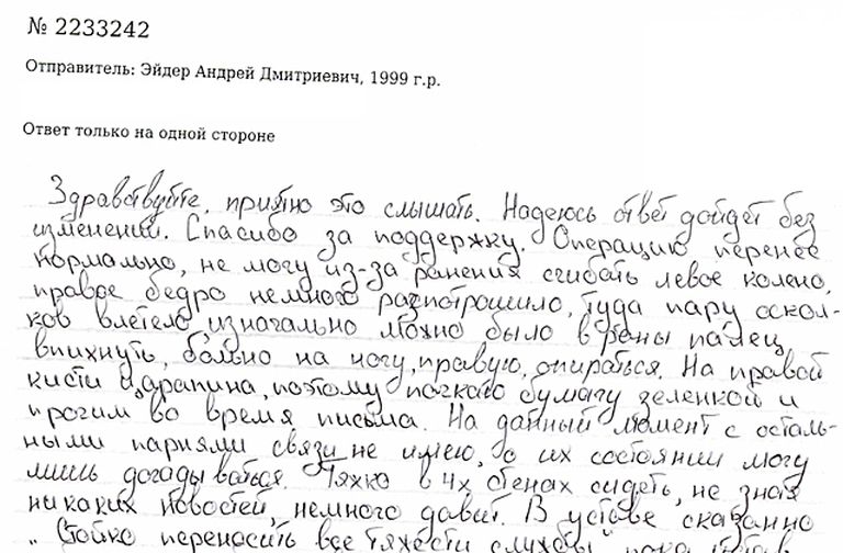 Скриншот письма Андрея Эйдера